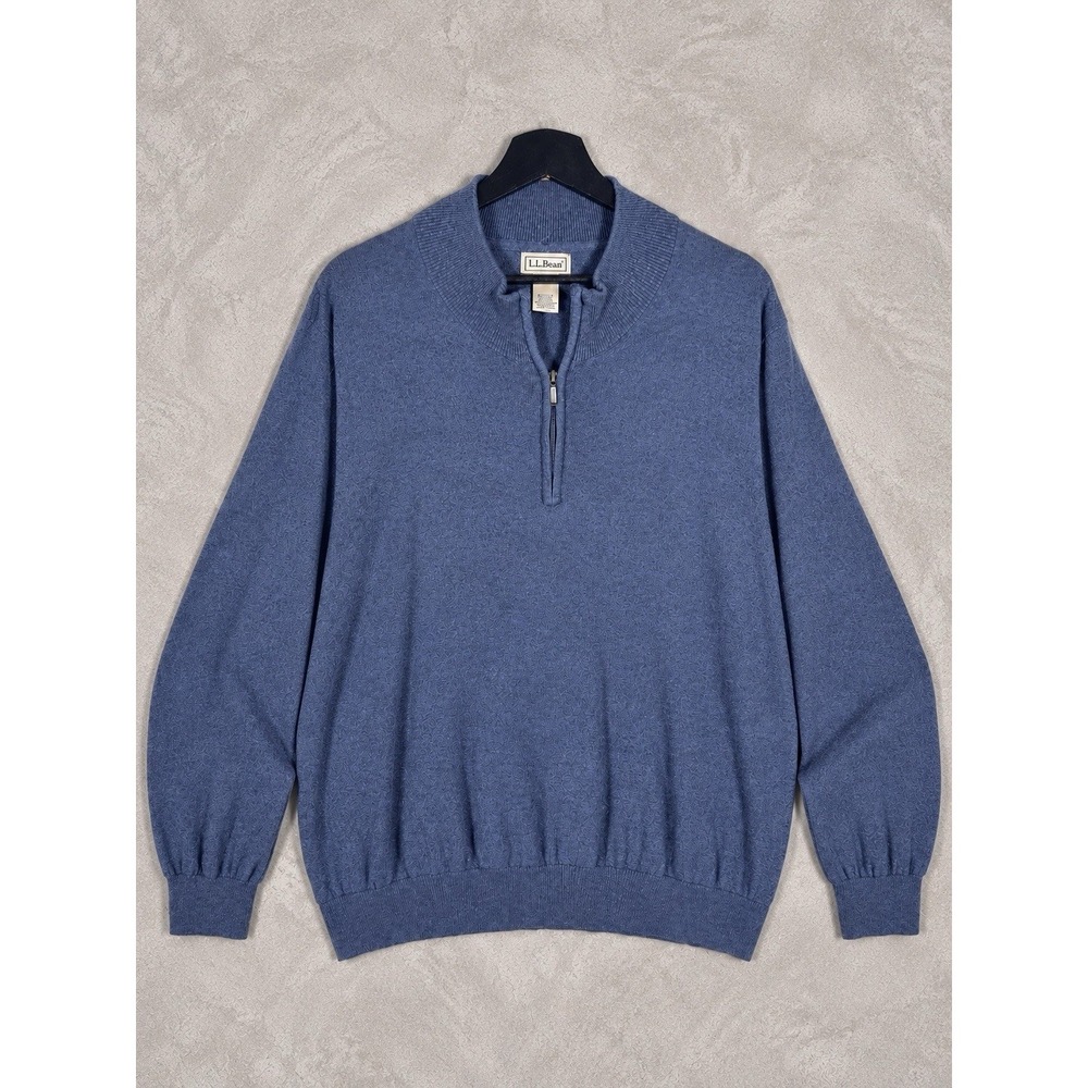 LL Bean Cotton Cashmere Quarter Zip Sweater Mens XXL Blue Pullover Heritage